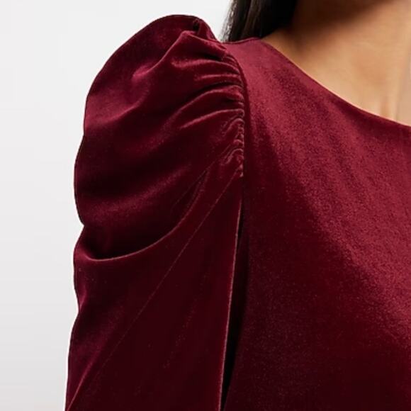 Express Women's Velvet Puff Sleeve Wrap Skirt Mini Sheath Dress Burgundy Size XL - Picture 3 of 11